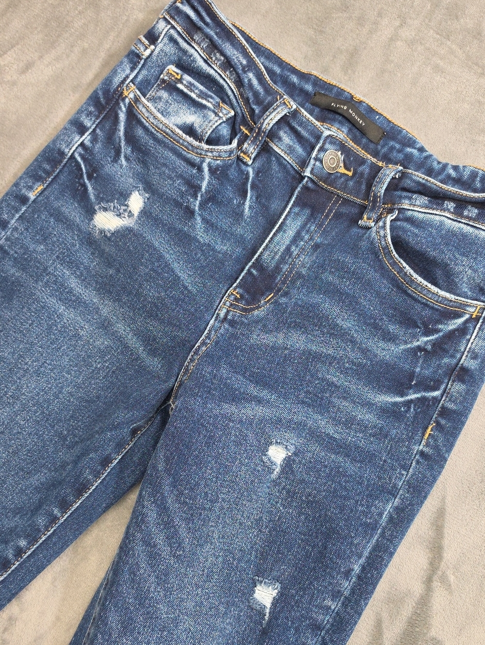 Flying Monkey 26 Dark Blue Distressed Flare Jeans